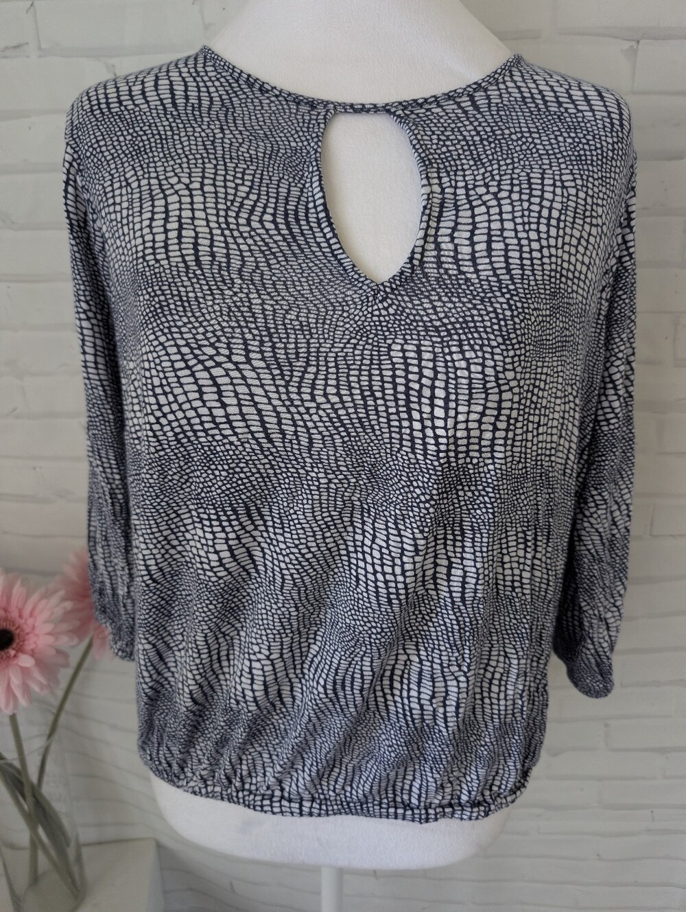 Michael Kors Blue and White Keyhole Print Blouse